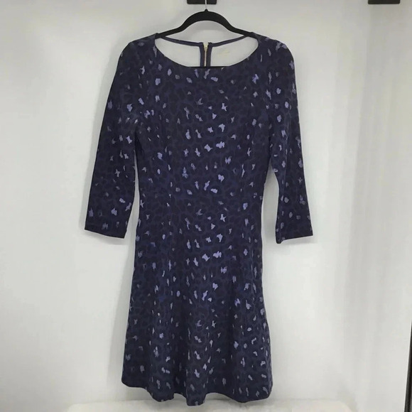 Kate Spade Brooke Street Blue/Black Leopard Ponte Dress 3/4 Sleeve Size 6 - Picture 2 of 10